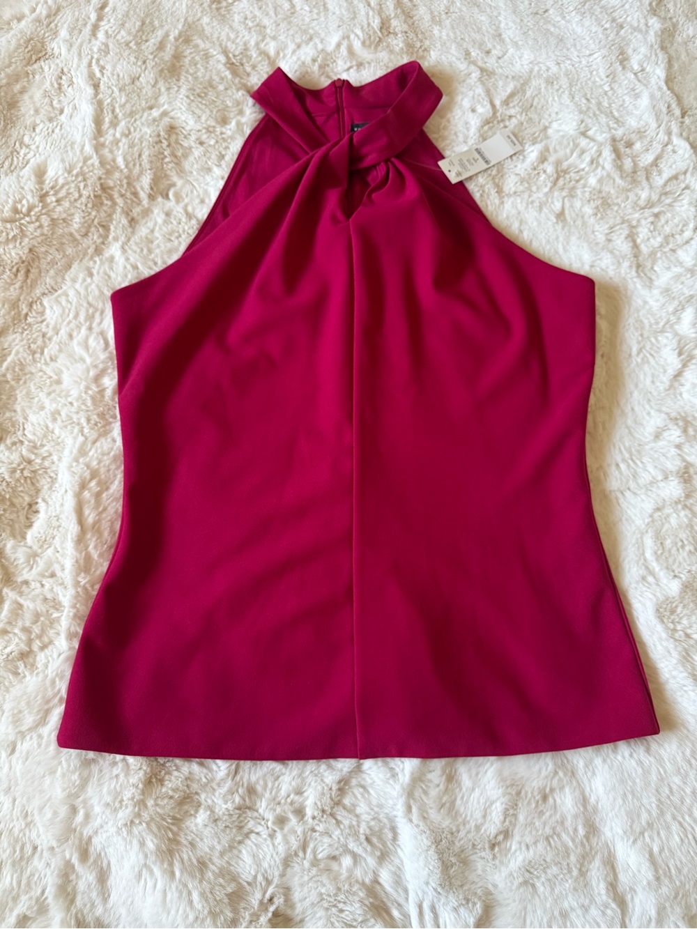 Sleeveless Halter Top with Twist-Neck & Small Keyhole Cutout in Magenta - Large